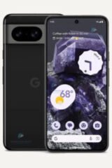 Size comparison between Google Pixel 8 and iPhone 15 showing height difference.