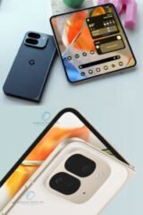 Pixel 9 Pro Fold display showing three apps running simultaneously in split-screen mode.