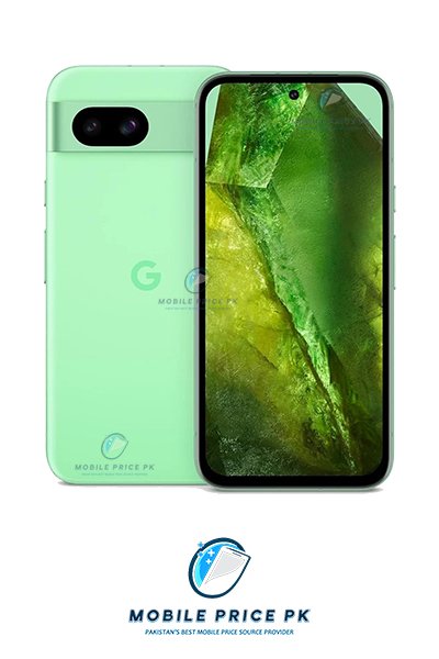 Google Pixel 8a smartphone in Aloe green color showing its compact design and camera visor.